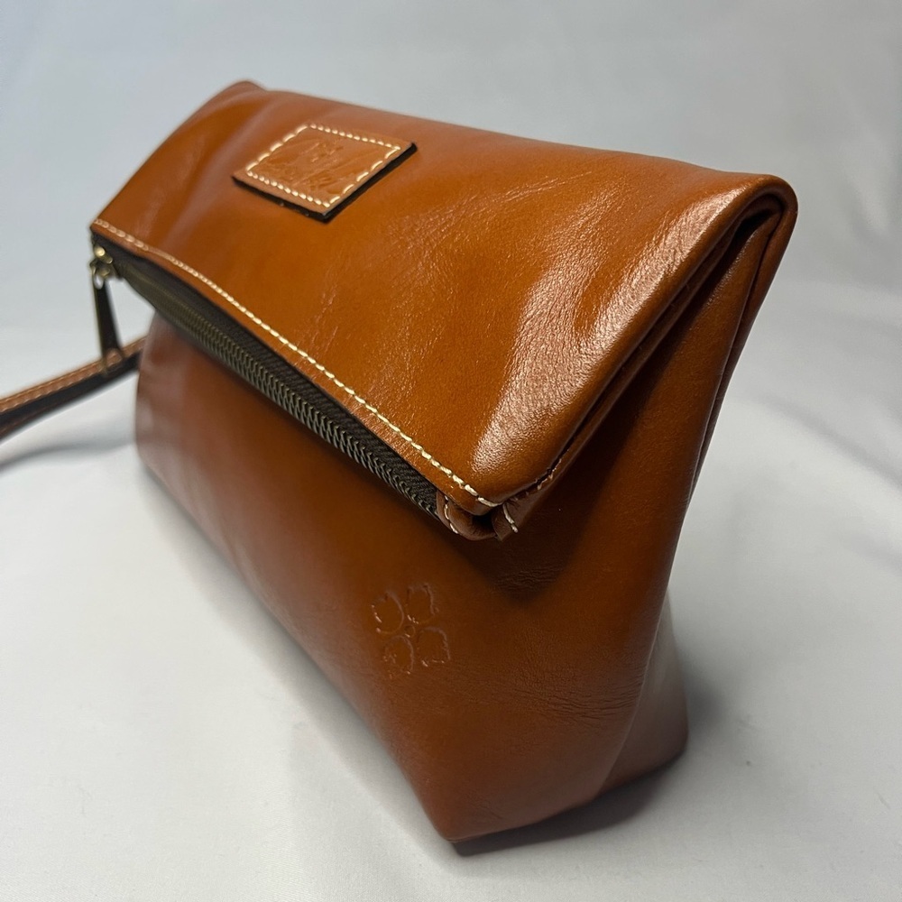 Patricia Nash Valerie Fold-over Leather Clutch Wristlet - Tan - Picture 2 of 6